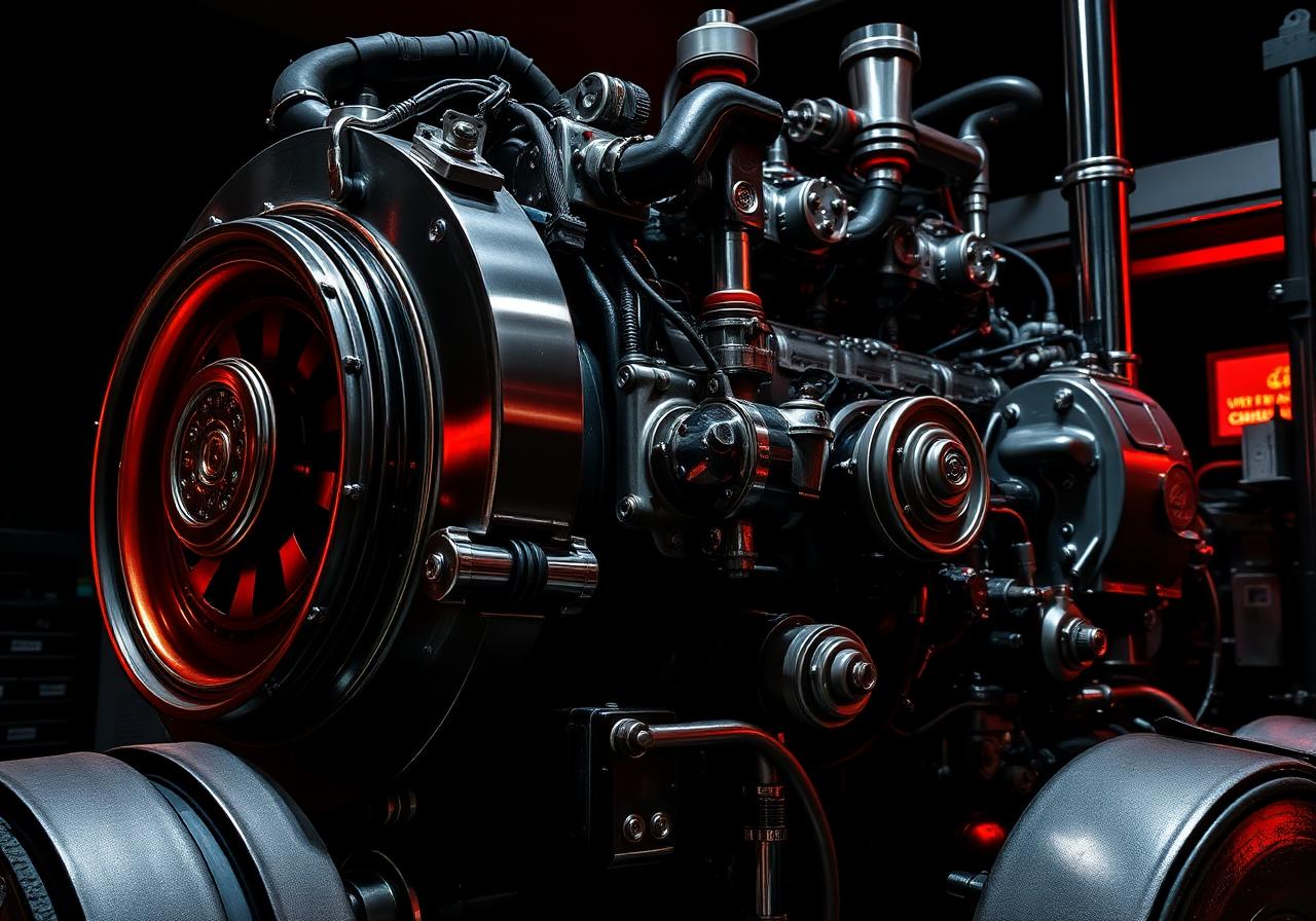 Diesel engine being serviced